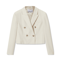 LILY 绵羊毛复古双排扣超短小西装外套女