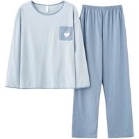 顶瓜瓜 纯棉睡衣春夏季款女士家居服女生大码长袖宽松棉睡衣