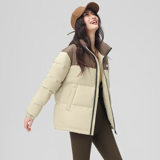 雪中飞新款百搭时尚休闲斜插式口袋男女同款短款立领羽绒服情侣款 浅咖色|7406 L 175/92A