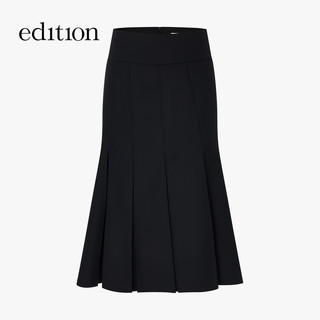 edition半身裙女2025冬季羊毛精纺西装百褶裙A字浪漫鱼尾裙 黑色 XS
