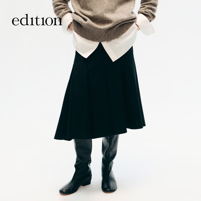 edition半身裙女2025冬季羊毛精纺西装百褶裙A字浪漫鱼尾裙 黑色 XS