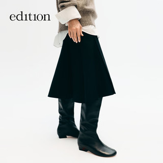 edition半身裙女2025冬季羊毛精纺西装百褶裙A字浪漫鱼尾裙 黑色 XS