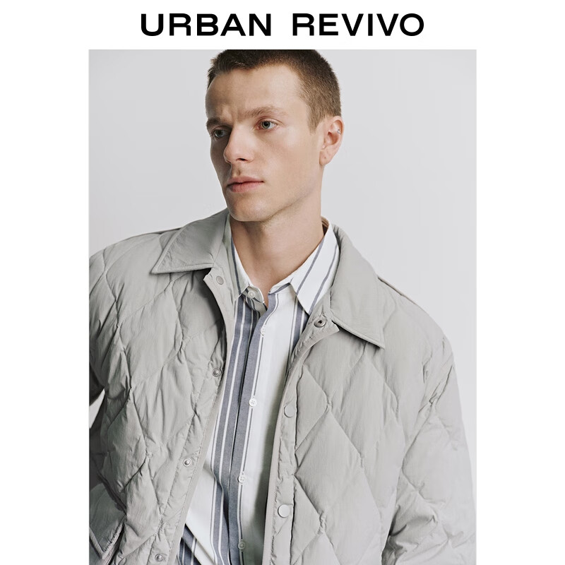  URBAN REVIVO 复古翻领 男士羽绒服  中灰 L
