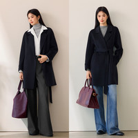 伊芙丽（eifini）蒋欣代言羊驼羊绒混纺感廓形毛呢优雅老钱大衣2025冬装 灰绿 S