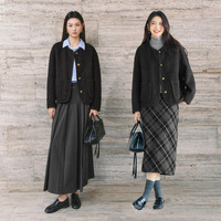 伊芙丽（eifini）蒋欣代言经典圆领小香风短款毛呢外套显瘦女士2025冬装 沉檀灰  L 115-130斤