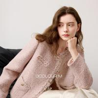 三彩 【2025冬季款】香风亮丝粗花呢圆领毛呢短大衣呢外套宽松M