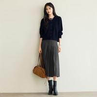 伊芙丽 蒋欣代言伊芙丽时尚简约绞花针织开衫女25秋季百搭休闲通勤 藏青 XL 130-140斤