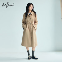 伊芙丽（eifini）蒋欣代言撞色设计拉链门襟连帽长短款派克式风衣25秋新款外套女 浅茸棕