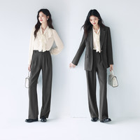 伊芙丽 蒋欣代言立裁职场通勤显瘦窄版直筒拖地裤子女2025春季 灰色 S 80-105斤