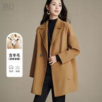 晚白2025年冬气质老钱静奢风小个子双面呢短款羊毛大衣外套女 卡其色 XL