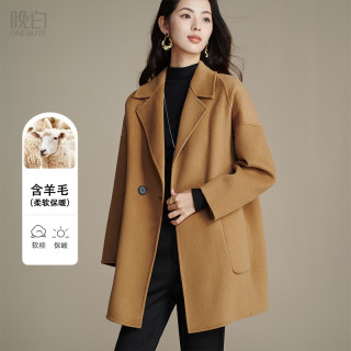 晚白2025年冬气质老钱静奢风小个子双面呢短款羊毛大衣外套女 卡其色 XL