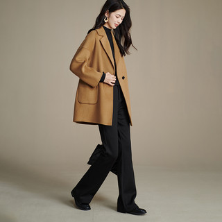 晚白2025年冬气质老钱静奢风小个子双面呢短款羊毛大衣外套女 卡其色 XL