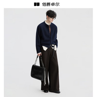 伯爵卓尔 Earl Joel【含羊毛】提花设计开衫针织衫男士2025秋冬季毛衣男 Y541552 学院蓝 2XL (185)