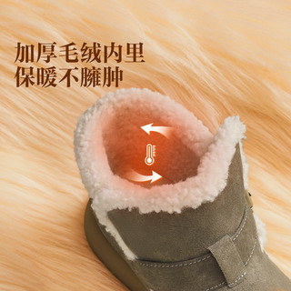 足力健女鞋雪地靴冬季保暖防寒鞋加绒加厚羊毛短靴女靴子