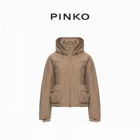 PINKO【圣诞】女士秋冬棕色连帽短款时尚个性通勤休闲羽绒服外套 卡其色 XL