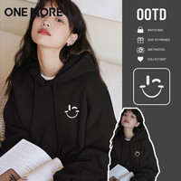 one more红色连帽卫衣女款2025冬季加绒加厚本命年新年衣服S 【连帽加绒卫衣】黑色(简单笑脸胸标)