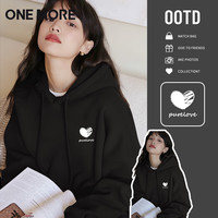 one more红色连帽卫衣女款2025冬季加绒加厚本命年新年衣服S 【连帽加绒卫衣】黑色(白色恋心胸标) 2XL