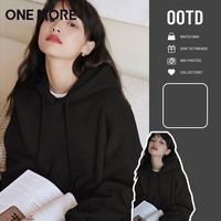 one more红色连帽卫衣女款2025冬季加绒加厚本命年新年衣服S 【连帽加绒卫衣】黑色(纯色) L