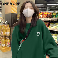 one more红色连帽卫衣女款2025冬季加绒加厚本命年新年衣服S 【圆领加绒卫衣】墨绿色(简单笑脸胸标)