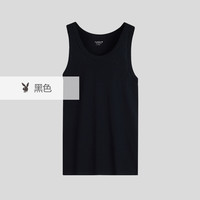 花花公子男士背心男棉亲肤透气紧身运动男式无袖打底跨栏男士汗衫 黑色 XXL