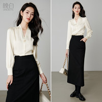 晚白2025年秋气质轻熟V领高级感职场穿搭休闲时尚通勤衬衫女 S