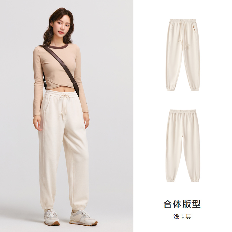女24-印花束脚-浅卡其