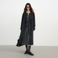 范思蓝恩山羊绒西装双排扣领毛呢外套女2025冬装松弛慵懒简约大衣 深灰色 XXS