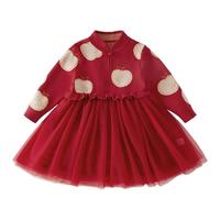 女童长袖连衣裙儿童秋冬款中式喜庆服装公主裙宝宝红色裙子新