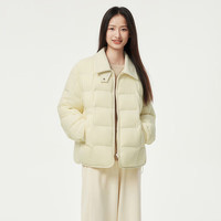 坦博尔2025秋冬饼干羽绒服女轻薄短款衬衫领韩版休闲时尚百搭外套 淡奶黄 XS (155) 体重110斤之内