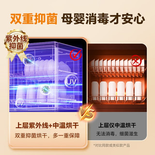 康宝消毒柜家用立式小型碗柜碗筷台式无臭氧星级烘干一体高温商用 80升【无臭氧高温+紫外消毒】+黑晶款（可视化储存）+双门3层