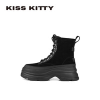 移动端、88VIP：KISSKITTY2025冬季新款英伦风马丁靴厚底增高机车靴黑色工装短靴
