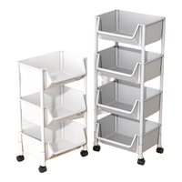 霓峰 可移动书架置物架多层家用小推车带轮落地旋转简易书柜玩具收纳架 小号三层白色