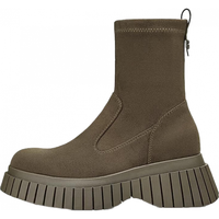 PLUS会员：他她 休闲厚底弹力靴女靴子复古瘦瘦靴短靴2024冬CAC01DZ4 卡其绿 36
