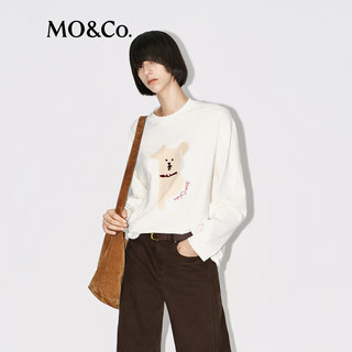  MO&Co./摩安珂 抽象小狗怀旧印花 女士长袖T恤  米白色 XS /155