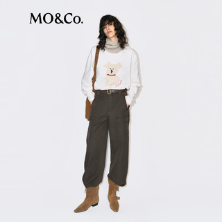  MO&Co./摩安珂 抽象小狗怀旧印花 女士长袖T恤  米白色 XS /155