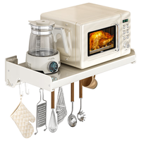 家佰利厨房微波炉置物架壁挂电饭煲烤箱支架免打孔调料锅架用具收纳架子 打孔/免打孔_宽37长50cm枪灰带杆