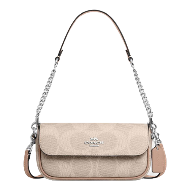 COACH HAILEY 【可容纳iPhoneProMax】小号翻盖手提斜挎包腋下包 CAN70 SV/沙黄色/灰褐色