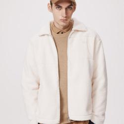 LACOSTE 法国鳄鱼 羊羔绒翻领拉链拼接夹克外套