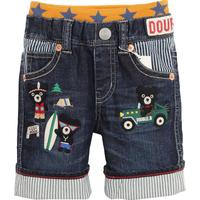 Mikihouse男女童裤子豪华刺绣短裤小黑熊度假7分长Double_B