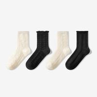 耐尔 精梳棉冬来枝白反织女袜可爱ins潮百搭显瘦女士袜子