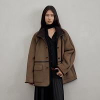 北欧纪 复古麂皮绒皮草外套女双面穿秋冬轻熟廓形女士羊羔毛大衣