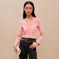 MAJE 冬季女装芭比粉老花小香风针织开衫外套上衣