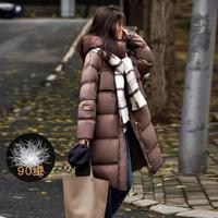苏醒的乐园 冬季时尚复古加厚连帽宽松外套长款鸭绒通勤保暖羽绒服女