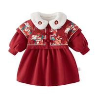 jellybaby 秋冬季女童连衣裙儿童公主裙拜年服