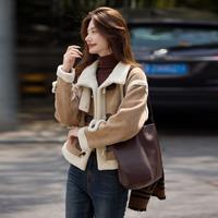 苏醒的乐园 冬季宽松休闲韩版翻领单排扣学院风开衫加厚仿皮草外套女