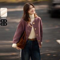 苏醒的乐园 冬季美式复古感圆领宽松百搭高级感加绒长袖撞色外套