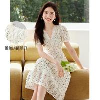 限尺码：朗文斯汀 夏气质优雅甜系蕾丝收腰波点连衣裙