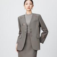 粉蓝衣橱 高级感玫瑰西装外套女秋冬季时尚设计显瘦V领西服外套