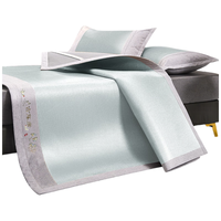 源生活凉席三件套 夏季天然藤席刺绣款1.5米 青雾绿【可水洗 可折叠】 青雾绿【送凉席枕套】