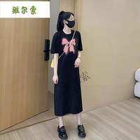 雅尔索哺乳衣外出辣妈哺乳衣外出辣妈套装大码夏季哺乳连衣裙中长款过膝 蝴蝶哺乳长裙黑色(竖拉链) M码80-100斤